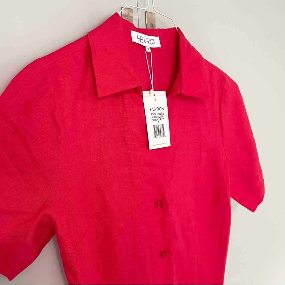 Red Midi Shirt Dress with Front Slits - Picture 6 of 11